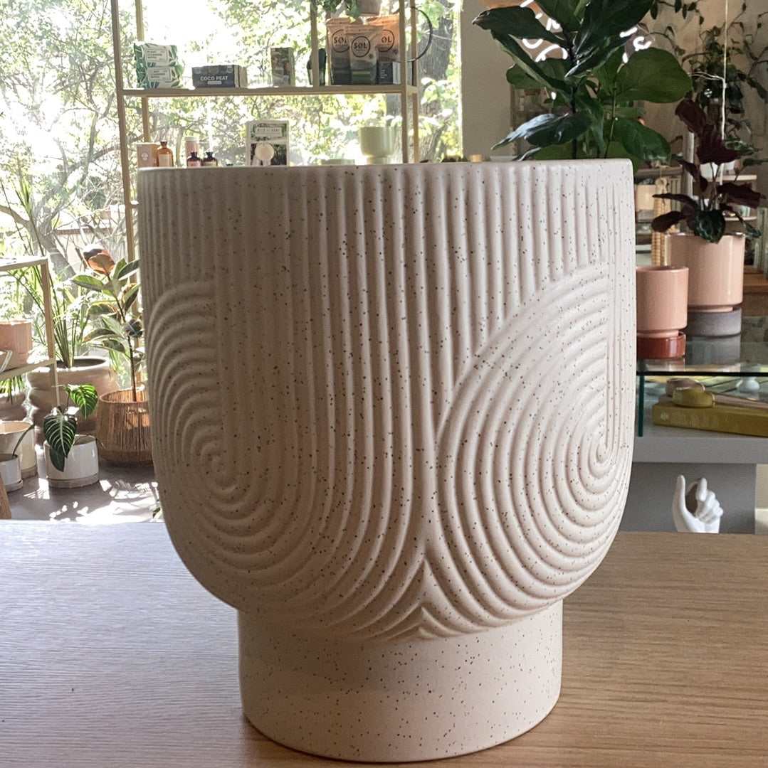 Maceta Cerámica Blanca Pedestal